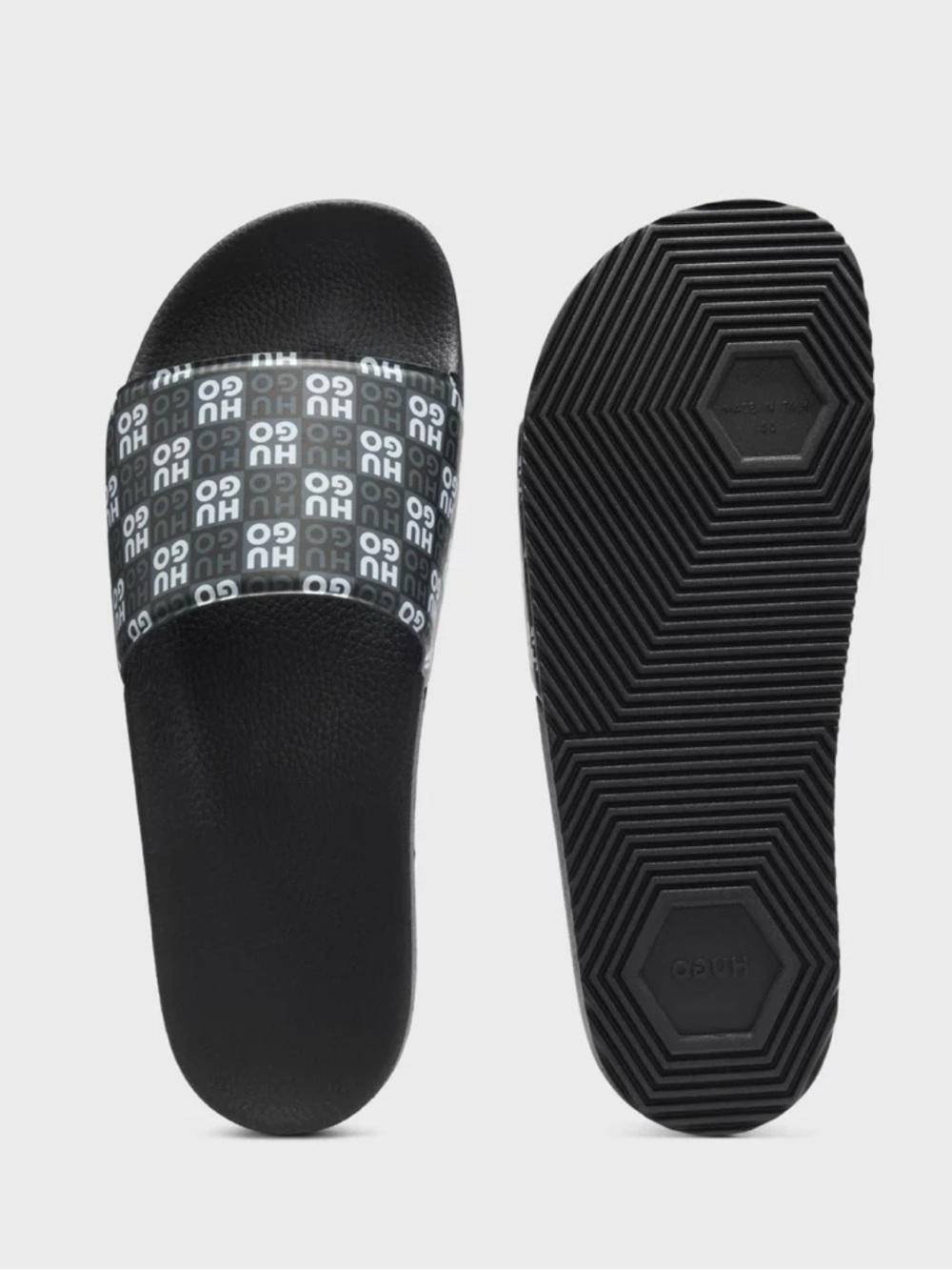 HUGO Black Logo Print Slide Sandals for Men New NWT
